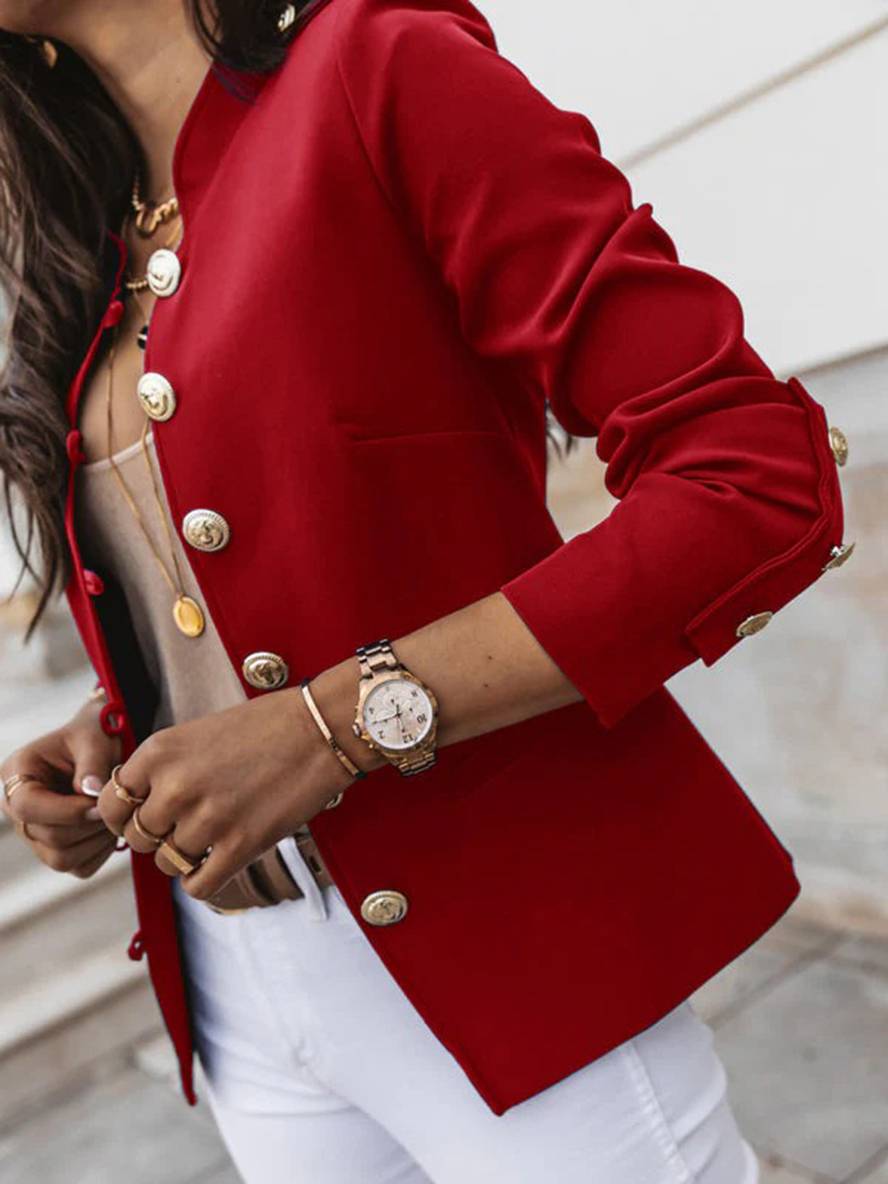 Levoire | Veste De Commandant Courte Avec Col À Boutons Pour Femmes Blazer Élégant