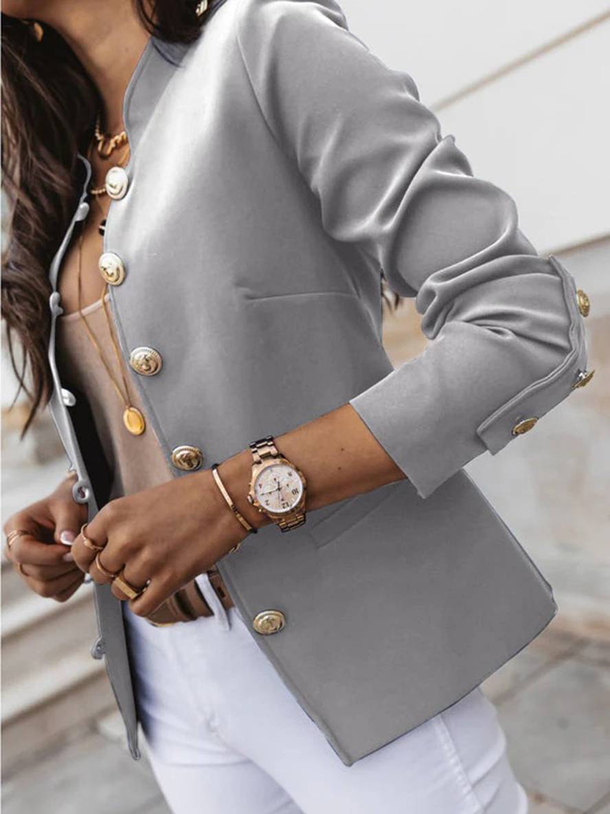 Levoire | Veste De Commandant Courte Avec Col À Boutons Pour Femmes Blazer Élégant