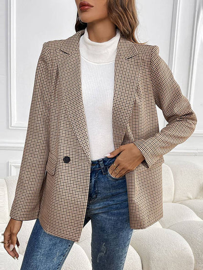 Levoire | Blazer À Motif Écossais Boutons Poches Manches Longues Femme Élégant Décontracté Veste