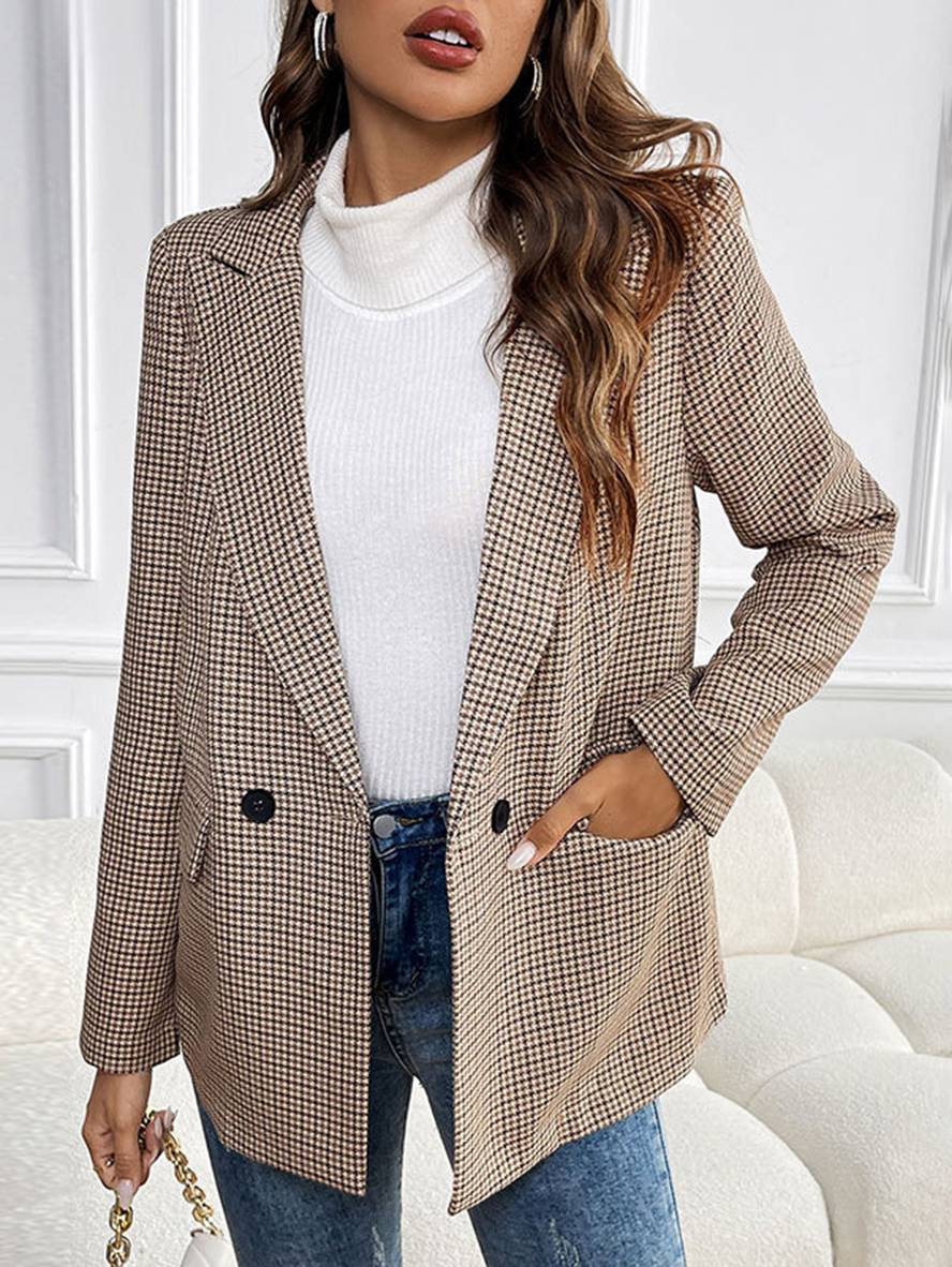 Levoire | Blazer À Motif Écossais Boutons Poches Manches Longues Femme Élégant Décontracté Veste