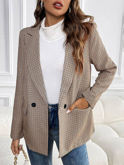 Levoire | Blazer À Motif Écossais Boutons Poches Manches Longues Femme Élégant Décontracté Veste