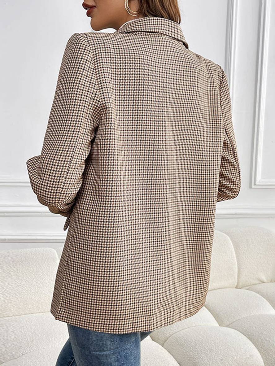 Levoire | Blazer À Motif Écossais Boutons Poches Manches Longues Femme Élégant Décontracté Veste