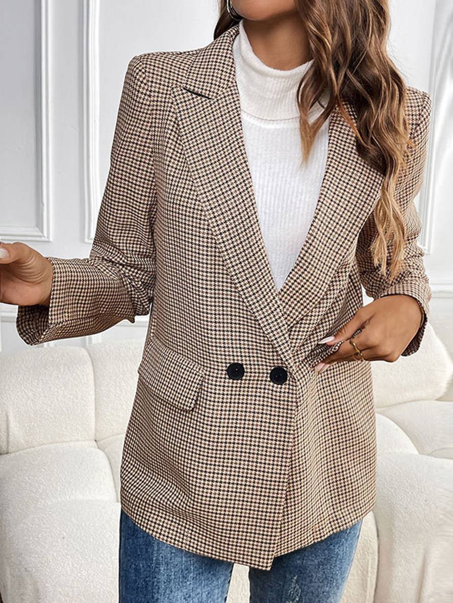 Levoire | Blazer À Motif Écossais Boutons Poches Manches Longues Femme Élégant Décontracté Veste