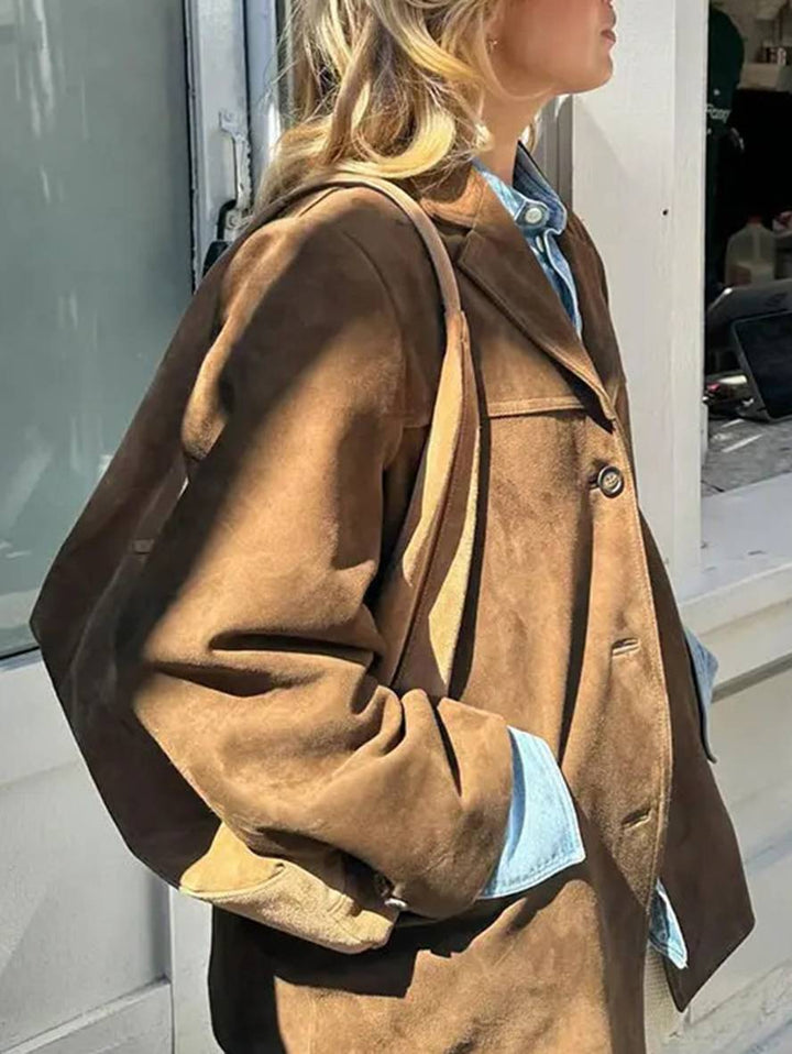 Levoire | Blazer En Daim Boutons Poches Longues Manche Femmes Élégant Vintage Décontracté Veste En Daim