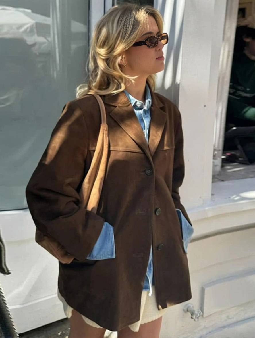 Levoire | Blazer En Daim Boutons Poches Longues Manche Femmes Élégant Vintage Décontracté Veste En Daim