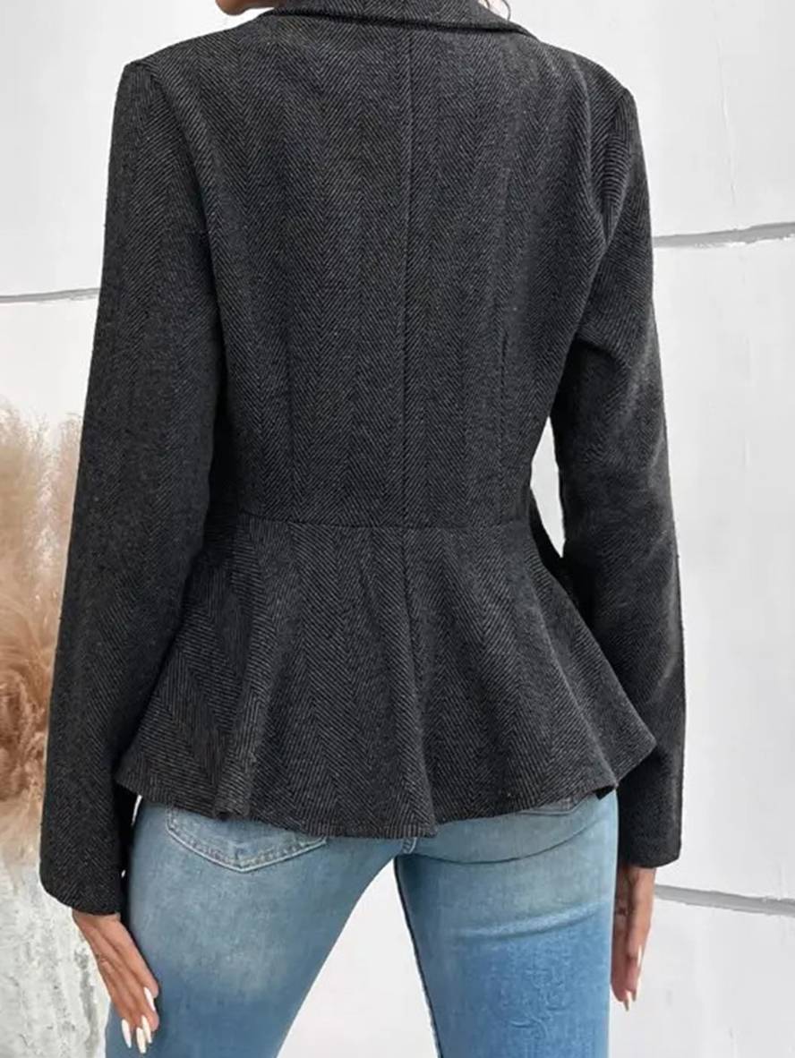 Levoire | Blazer Court En Chevron Peplum À Double Bouton Fermeture, Col Revers, Manches Longues, Femme, Élégant, Décontracté, Veste