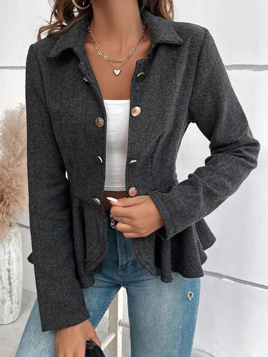 Levoire | Blazer Court En Chevron Peplum À Double Bouton Fermeture, Col Revers, Manches Longues, Femme, Élégant, Décontracté, Veste