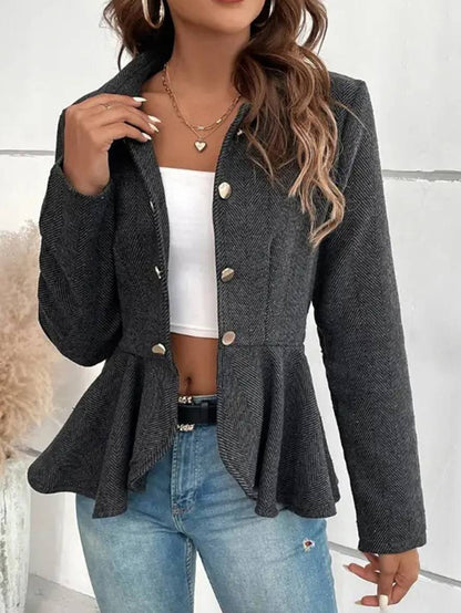 Levoire | Blazer Court En Chevron Peplum À Double Bouton Fermeture, Col Revers, Manches Longues, Femme, Élégant, Décontracté, Veste