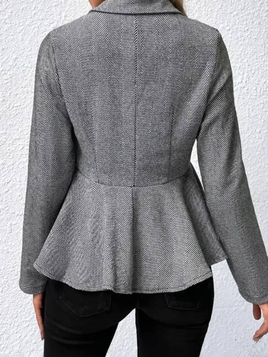 Levoire | Blazer Court En Chevron Peplum À Double Bouton Fermeture, Col Revers, Manches Longues, Femme, Élégant, Décontracté, Veste