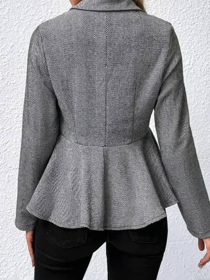 Levoire | Blazer Court En Chevron Peplum À Double Bouton Fermeture, Col Revers, Manches Longues, Femme, Élégant, Décontracté, Veste