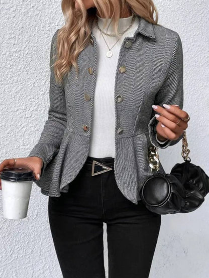 Levoire | Blazer Court En Chevron Peplum À Double Bouton Fermeture, Col Revers, Manches Longues, Femme, Élégant, Décontracté, Veste