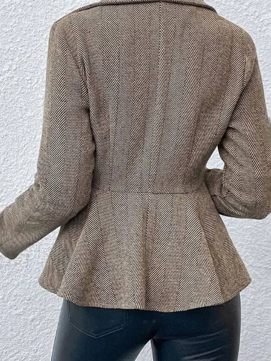 Levoire | Blazer Court En Chevron Peplum À Double Bouton Fermeture, Col Revers, Manches Longues, Femme, Élégant, Décontracté, Veste