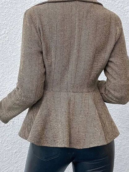 Levoire | Blazer Court En Chevron Peplum À Double Bouton Fermeture, Col Revers, Manches Longues, Femme, Élégant, Décontracté, Veste