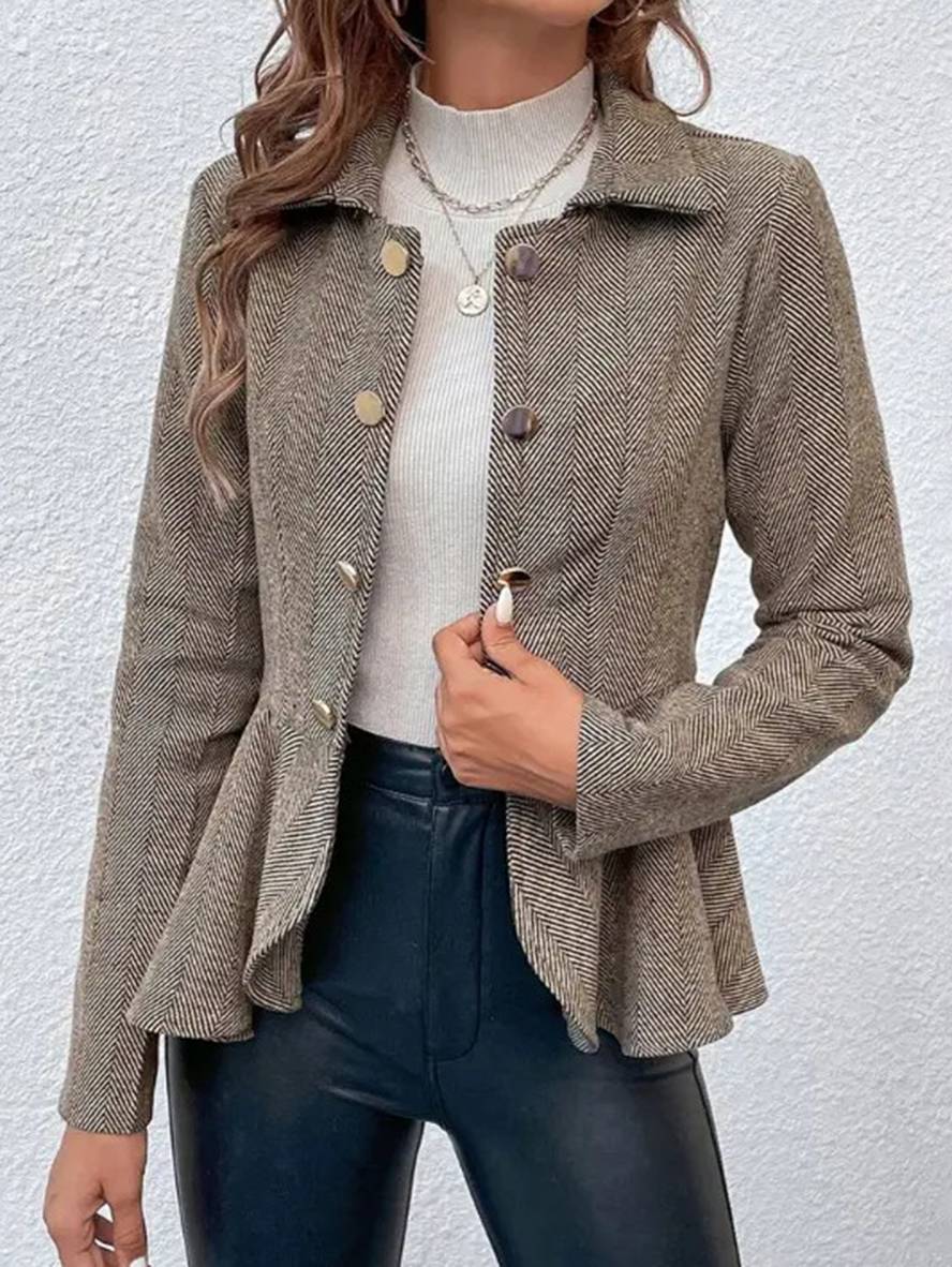Levoire | Blazer Court En Chevron Peplum À Double Bouton Fermeture, Col Revers, Manches Longues, Femme, Élégant, Décontracté, Veste