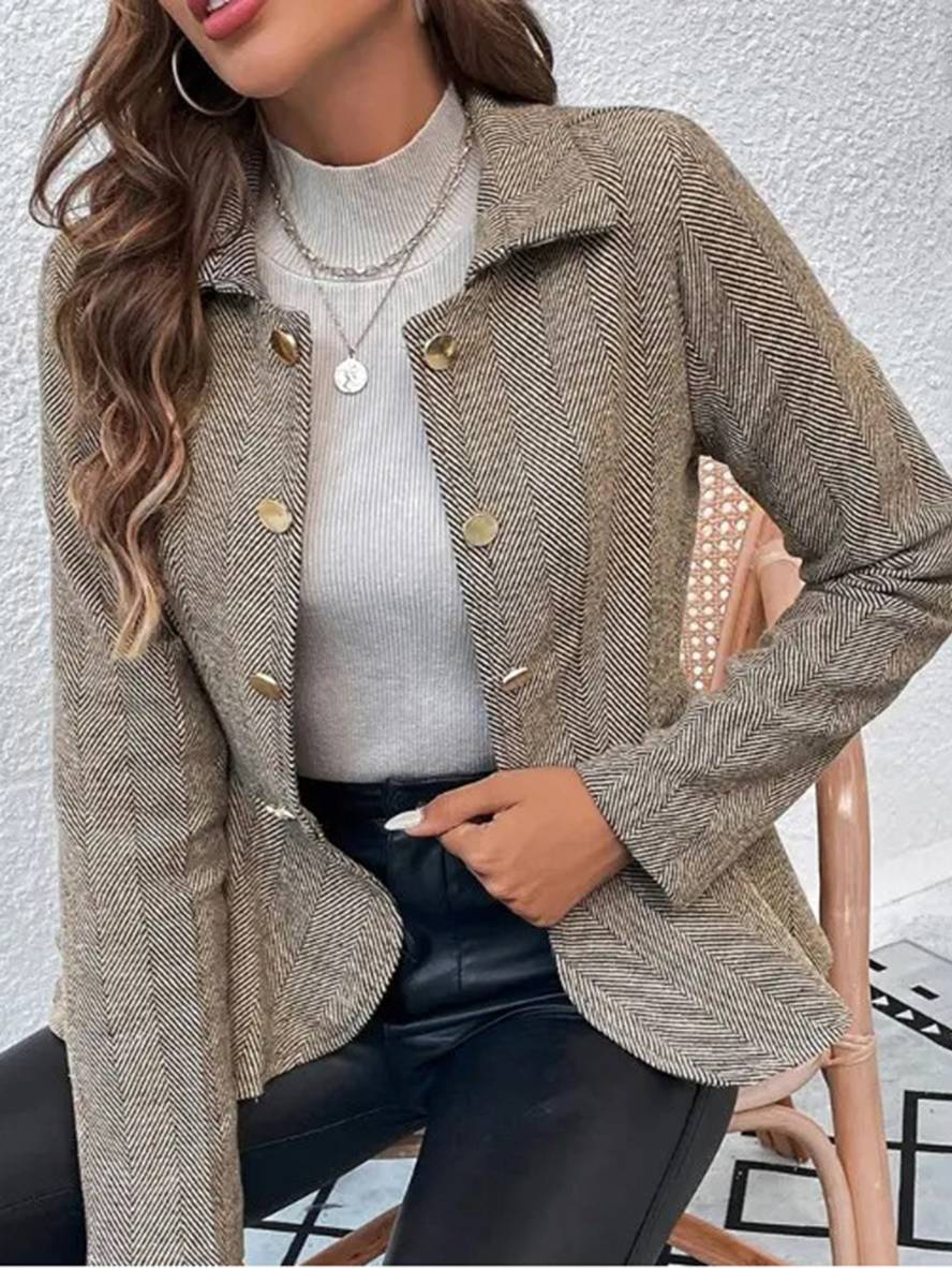 Levoire | Blazer Court En Chevron Peplum À Double Bouton Fermeture, Col Revers, Manches Longues, Femme, Élégant, Décontracté, Veste