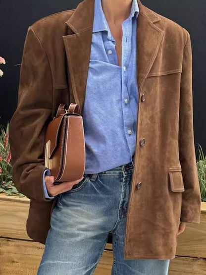 Levoire | Blazer Uni Avec Boutons Poches Manches Longues Dames Élégant Décontracté Veste Ample Braun