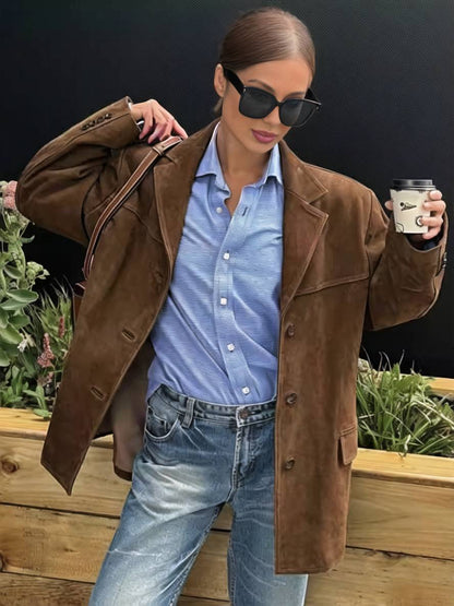 Levoire | Blazer Uni Avec Boutons Poches Manches Longues Dames Élégant Décontracté Veste Ample