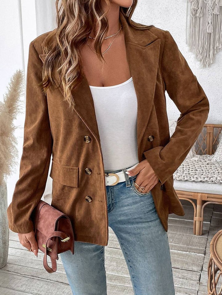 Levoire | Blazer Velours Côtelé Doppelreiher Poches Manches Longues Femme Élégant Décontracté Large Veste