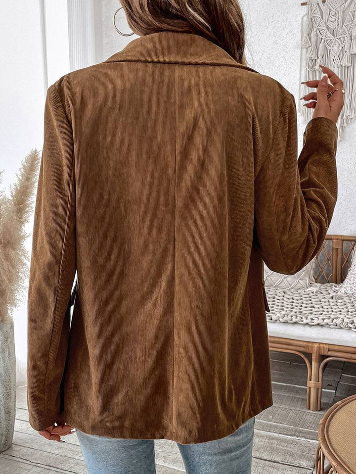 Levoire | Blazer Velours Côtelé Doppelreiher Poches Manches Longues Femme Élégant Décontracté Large Veste