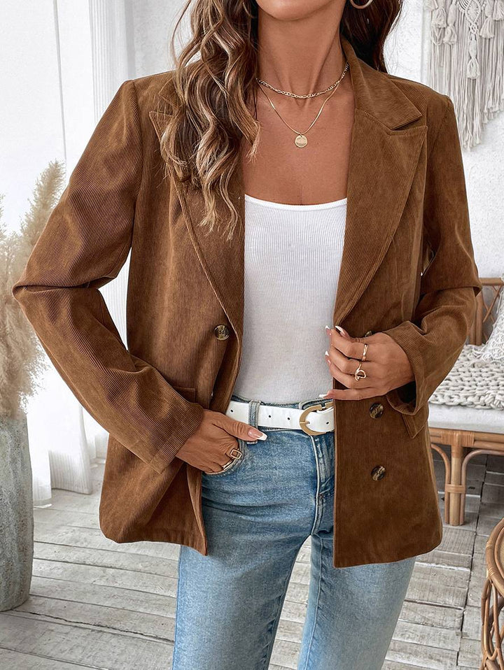 Levoire | Blazer Velours Côtelé Doppelreiher Poches Manches Longues Femme Élégant Décontracté Large Veste