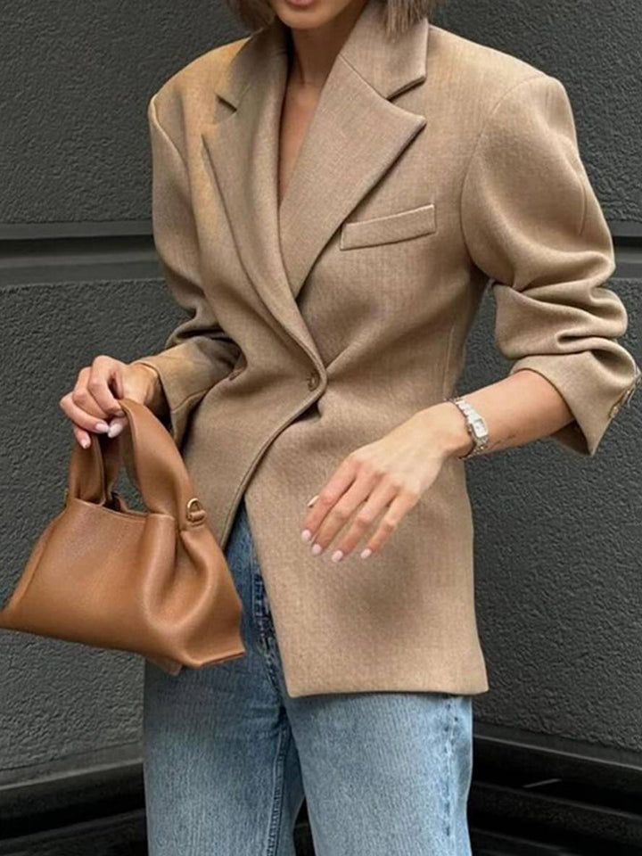 Levoire | Blazer Pour Bureau Boutons Poches Manches Longues Femmes Élégant Décontracté Large Veste Khaki