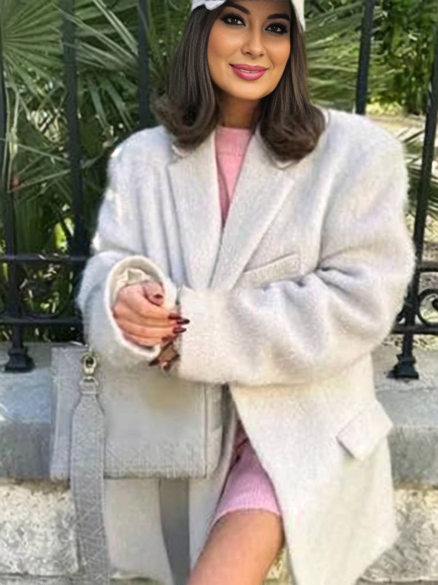 Levoire | Blazer Oversize Uni Boutons Poches Polo Manches Longues Femmes Élégant Décontracté Hiver Veste Blanche