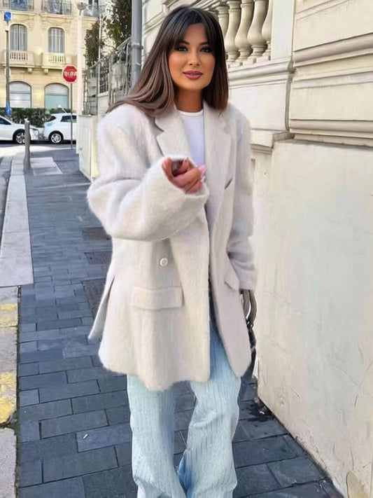 Levoire | Blazer Oversize Uni Boutons Poches Polo Manches Longues Femmes Élégant Décontracté Hiver Veste