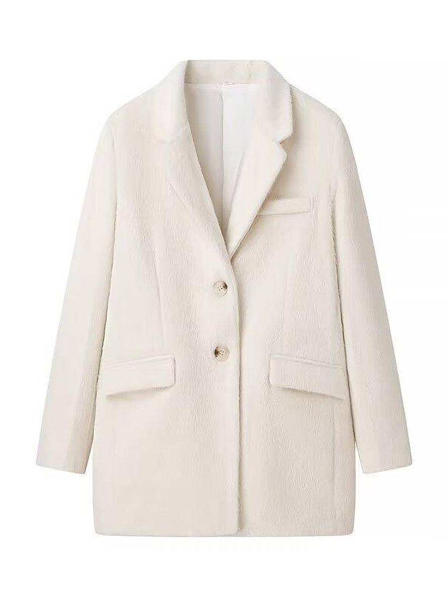 Levoire | Blazer Oversize Uni Boutons Poches Polo Manches Longues Femmes Élégant Décontracté Hiver Veste