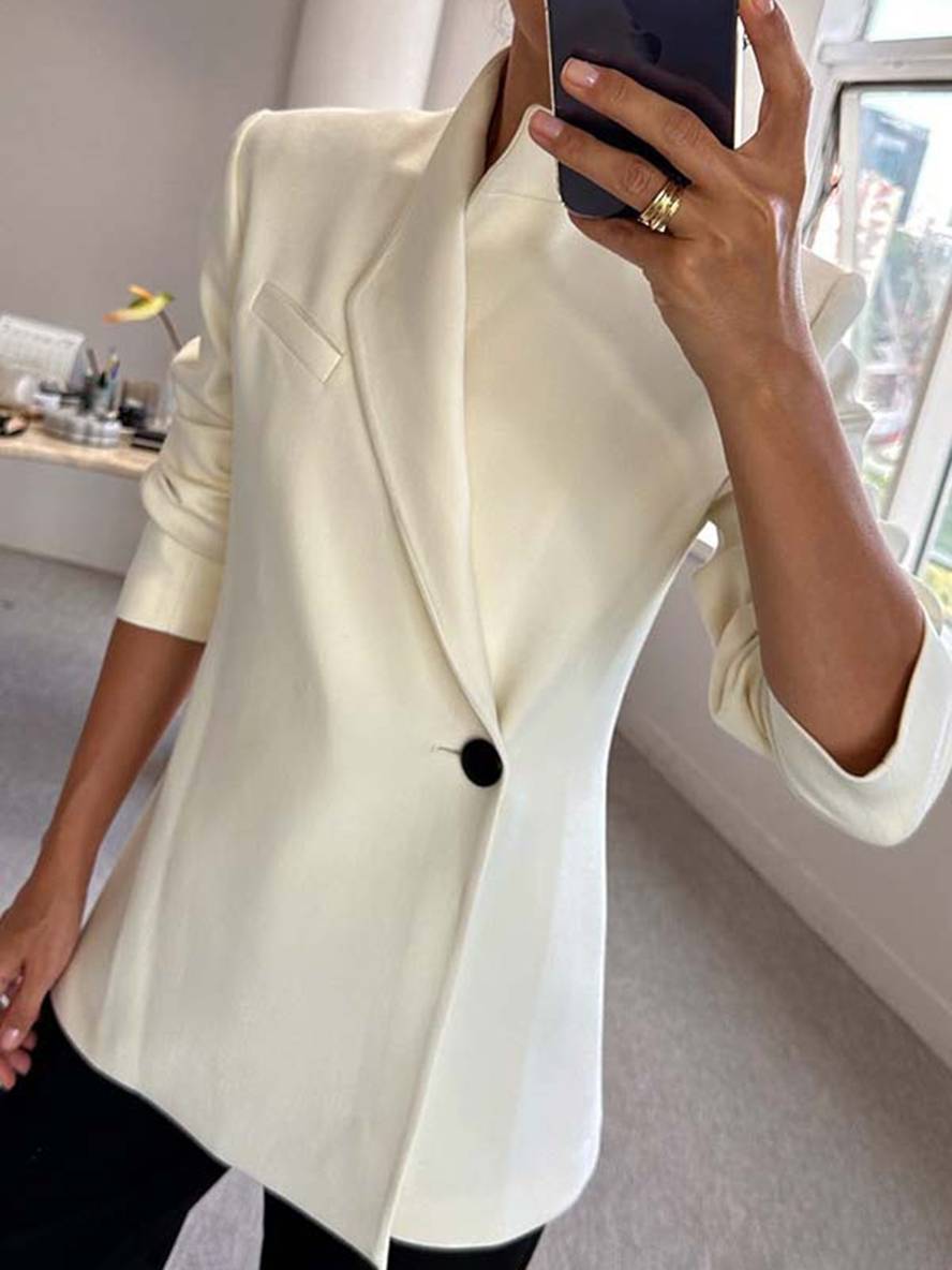 Levoire | Blazer Satin Irrégulier Boutons Poches Manches Longues Femme Élégant Décontracté Veste