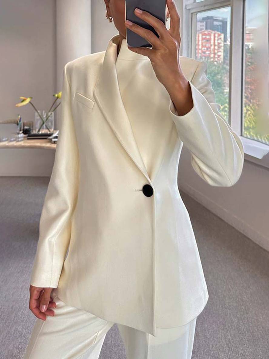 Levoire | Blazer Satin Irrégulier Boutons Poches Manches Longues Femme Élégant Décontracté Veste