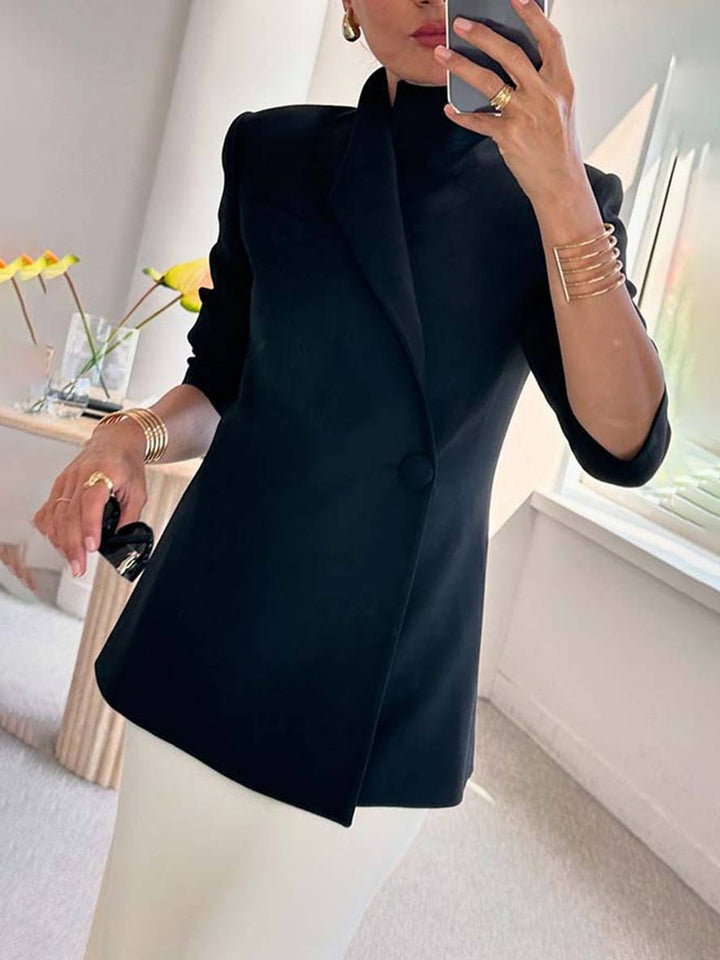 Levoire | Blazer Satin Irrégulier Boutons Poches Manches Longues Femme Élégant Décontracté Veste Noir