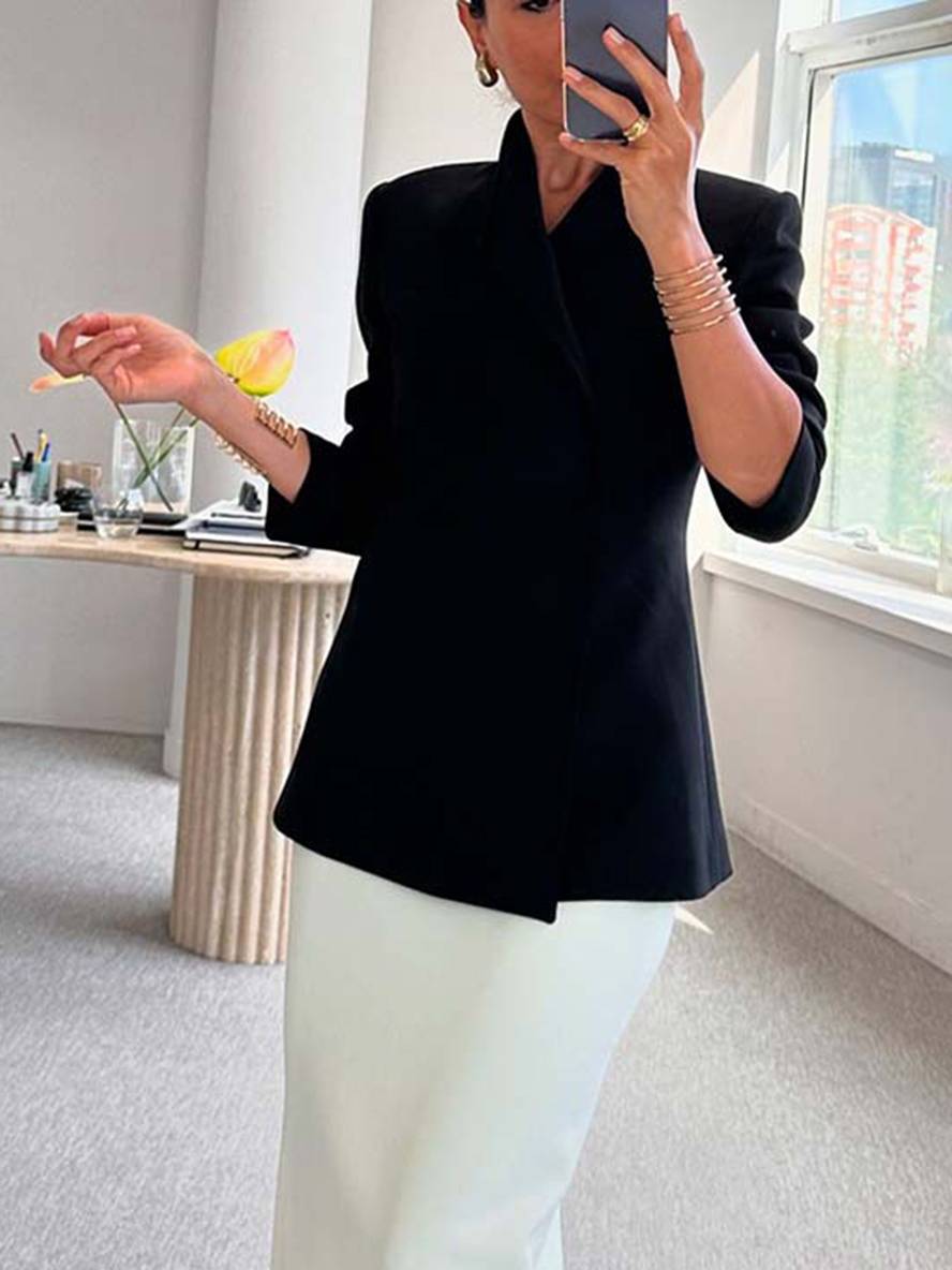 Levoire | Blazer Satin Irrégulier Boutons Poches Manches Longues Femme Élégant Décontracté Veste