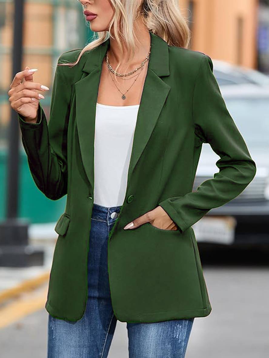 Levoire | Blazer Mi-Long Unicolore Ceinture Poches Manches Longues Dames Élégant Décontracté Mode Veste