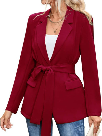 Levoire | Blazer Mi-Long Unicolore Ceinture Poches Manches Longues Dames Élégant Décontracté Mode Veste