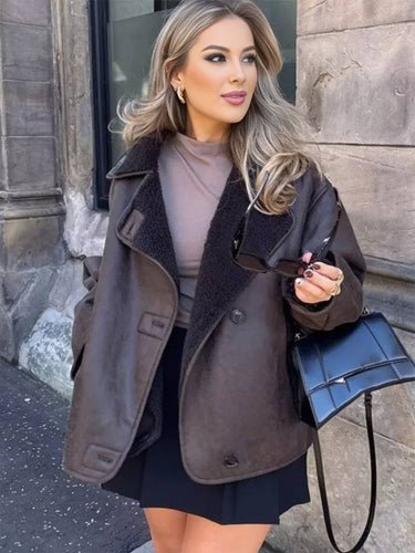 Levoire | Blouson Aviateur Boutonnage Poches Col À Revers Manches Longues Femme Mode Ample Décontractée Veste