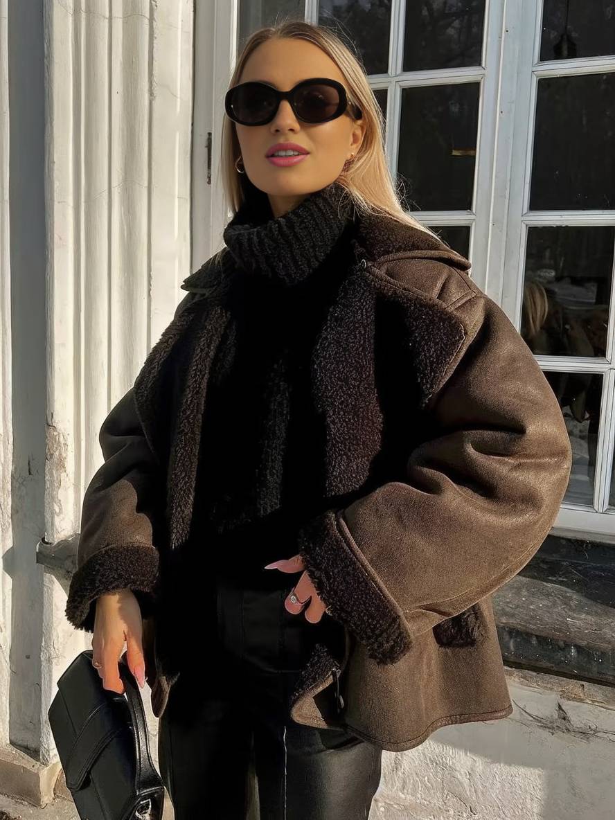 Levoire | Blouson Aviateur Boutonnage Poches Col À Revers Manches Longues Femme Mode Ample Décontractée Veste
