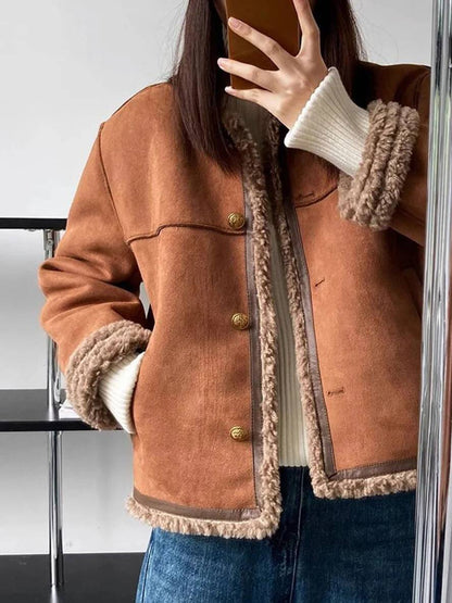 Levoire | Veste Pour Femme En Daim Polaire À Boutons, Col Rond, Manches Longues, Mode Femme Décontractée, Manteau D'Hiver