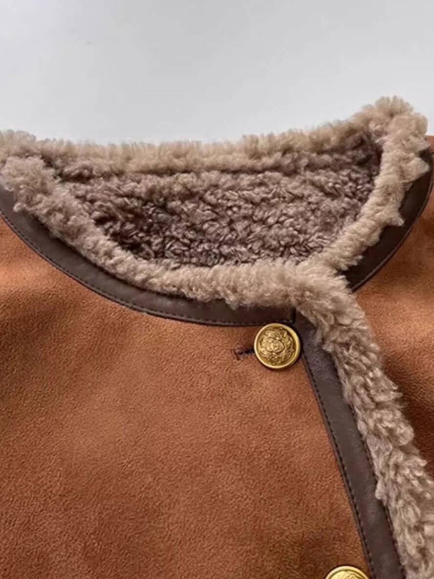 Levoire | Veste Pour Femme En Daim Polaire À Boutons, Col Rond, Manches Longues, Mode Femme Décontractée, Manteau D'Hiver