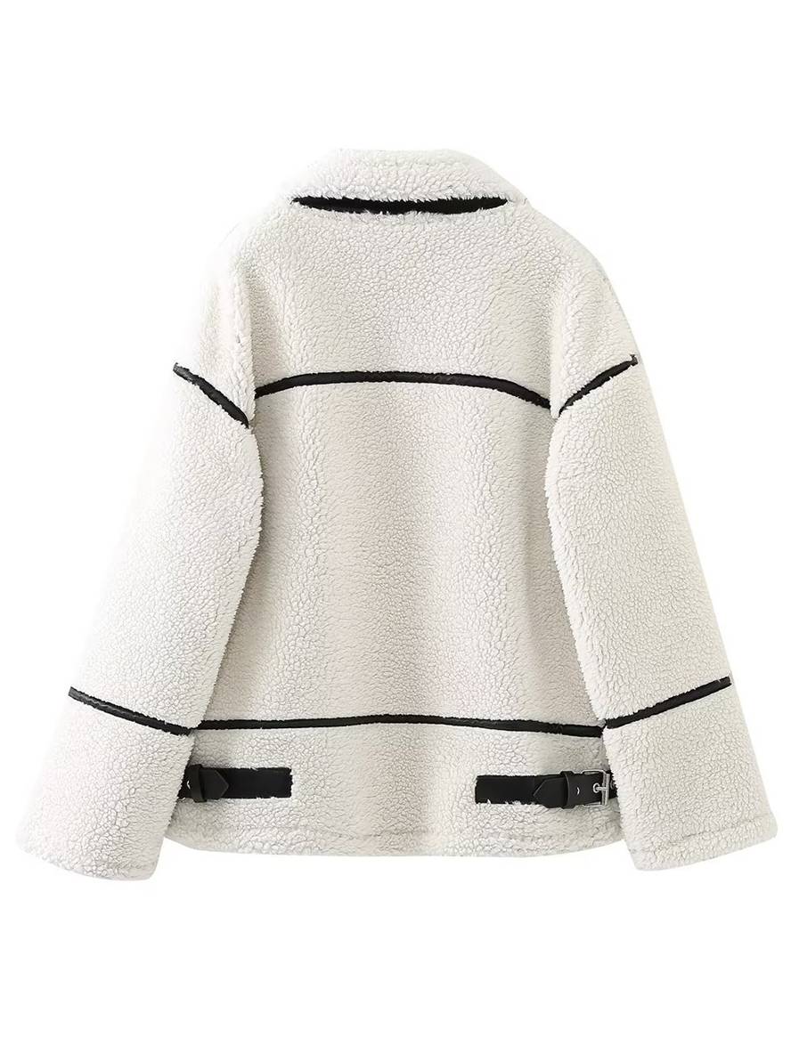 Levoire | Veste En Cuir Avec Effet Fourrure, Ceinture, Fermeture Éclair, Poches, Col Revers, Femmes, Manteau Bomber Décontracté