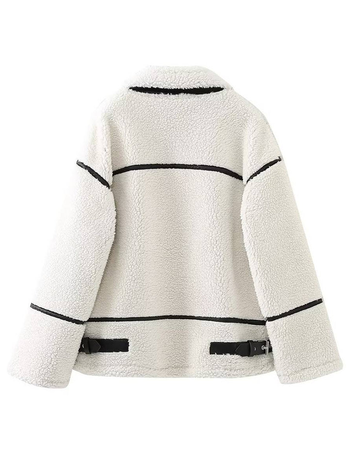 Levoire | Veste En Cuir Avec Effet Fourrure, Ceinture, Fermeture Éclair, Poches, Col Revers, Femmes, Manteau Bomber Décontracté