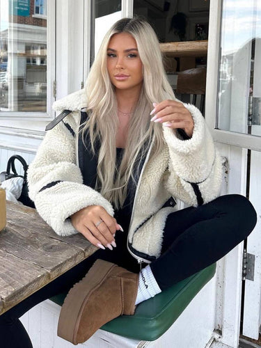 Levoire | Veste En Cuir Avec Effet Fourrure, Ceinture, Fermeture Éclair, Poches, Col Revers, Femmes, Manteau Bomber Décontracté