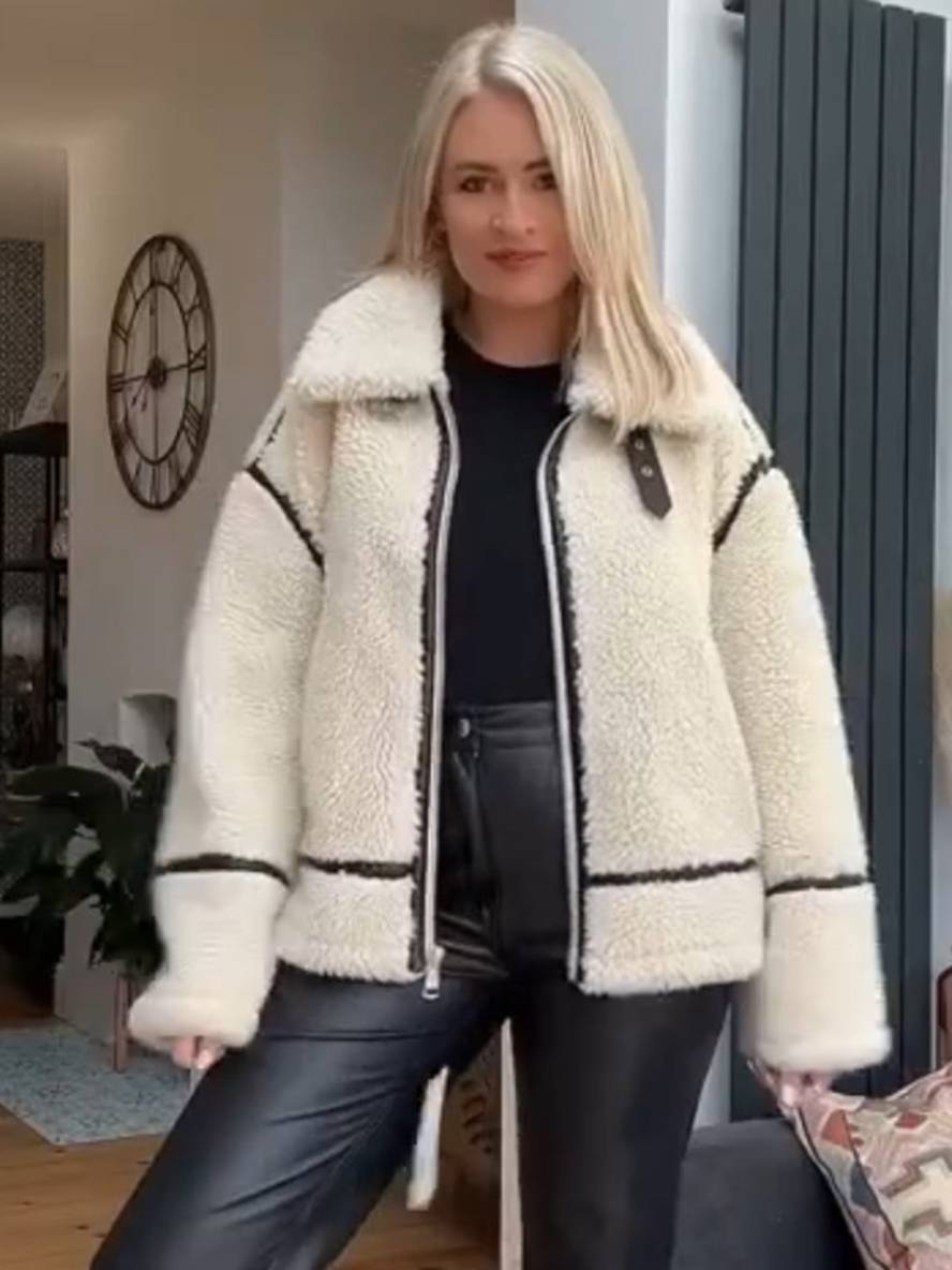 Levoire | Veste En Cuir Avec Effet Fourrure, Ceinture, Fermeture Éclair, Poches, Col Revers, Femmes, Manteau Bomber Décontracté