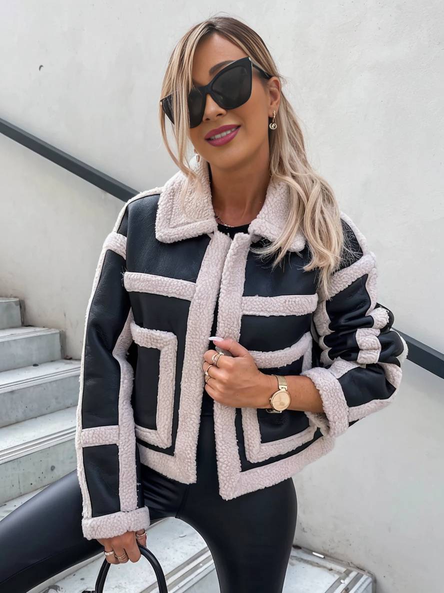Levoire | Mi-Lange Blouson Pilote En Daim Avec Manches Longues Femme Perfecto Style Boyfriend Hiver Noir