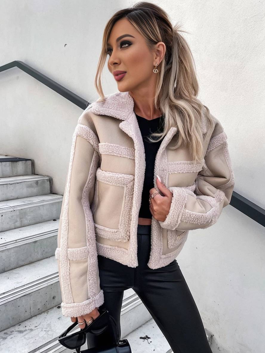 Levoire | Mi-Lange Blouson Pilote En Daim Avec Manches Longues Femme Perfecto Style Boyfriend Hiver Abricot