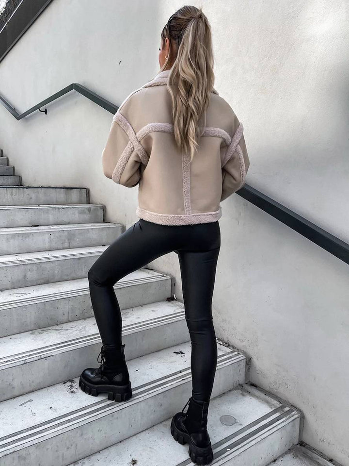 Levoire | Mi-Lange Blouson Pilote En Daim Avec Manches Longues Femme Perfecto Style Boyfriend Hiver