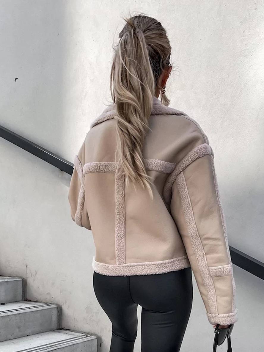 Levoire | Mi-Lange Blouson Pilote En Daim Avec Manches Longues Femme Perfecto Style Boyfriend Hiver