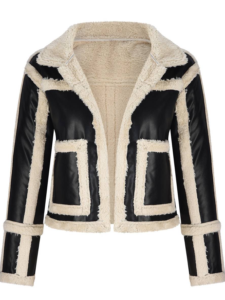 Levoire | Veste Aviateur Courte À Carreaux En Peau De Mouton Poches Col À Revers Dames Style Boyfriend Perfecto Veste
