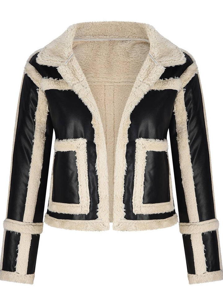 Levoire | Veste Aviateur Courte À Carreaux En Peau De Mouton Poches Col À Revers Dames Style Boyfriend Perfecto Veste