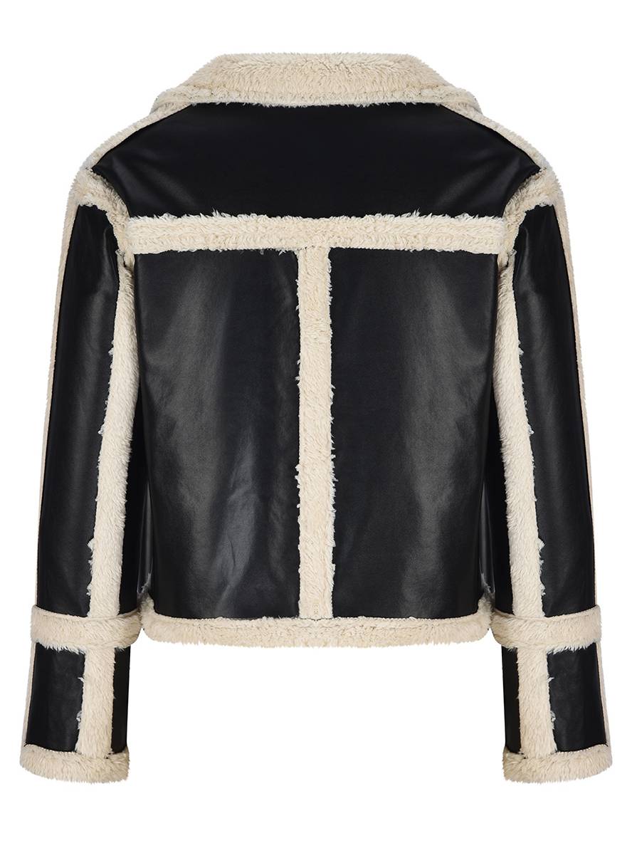 Levoire | Veste Aviateur Courte À Carreaux En Peau De Mouton Poches Col À Revers Dames Style Boyfriend Perfecto Veste