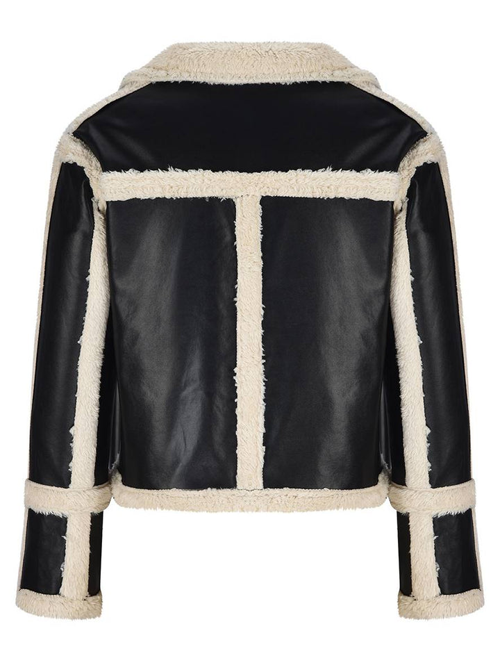 Levoire | Veste Aviateur Courte À Carreaux En Peau De Mouton Poches Col À Revers Dames Style Boyfriend Perfecto Veste